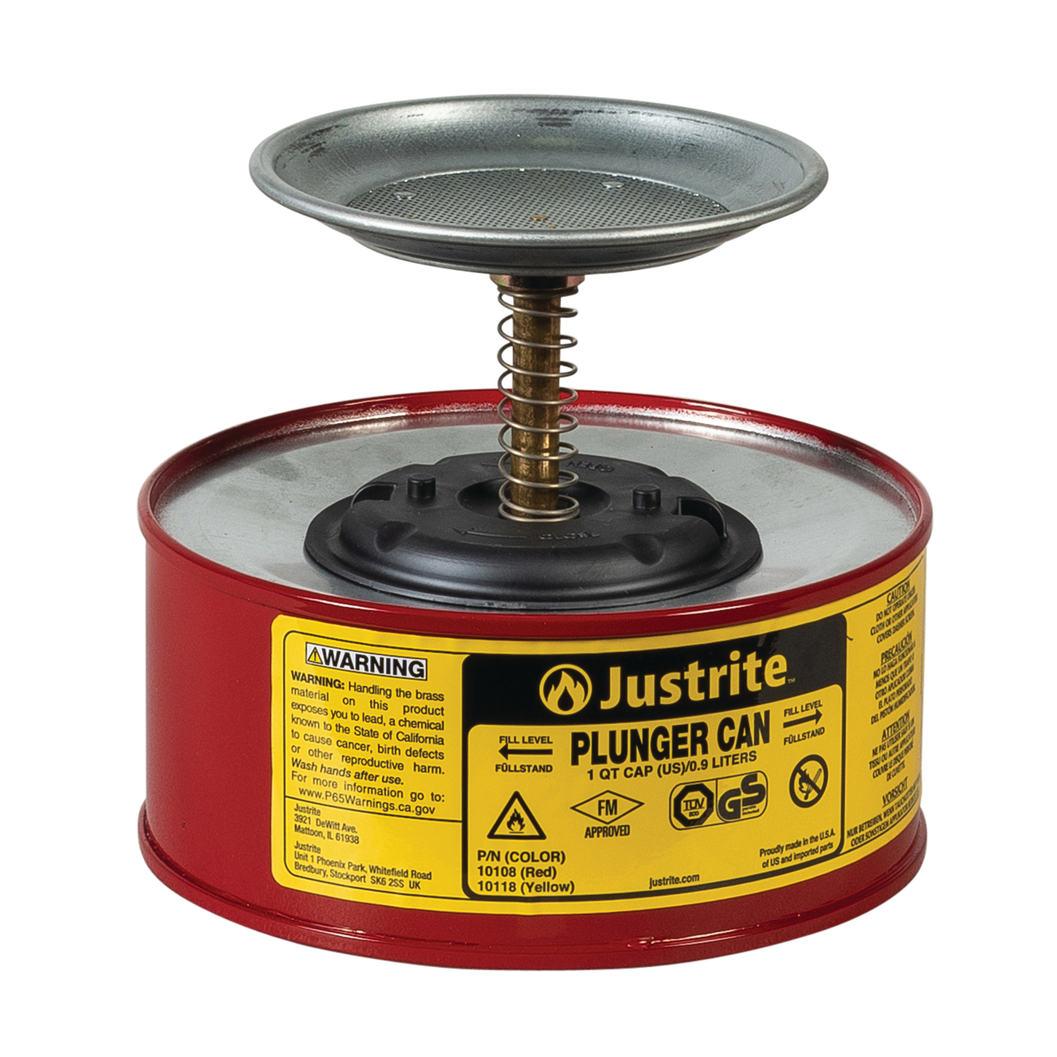 Justrite Safety Plunger Cans - Red - Spill Containment